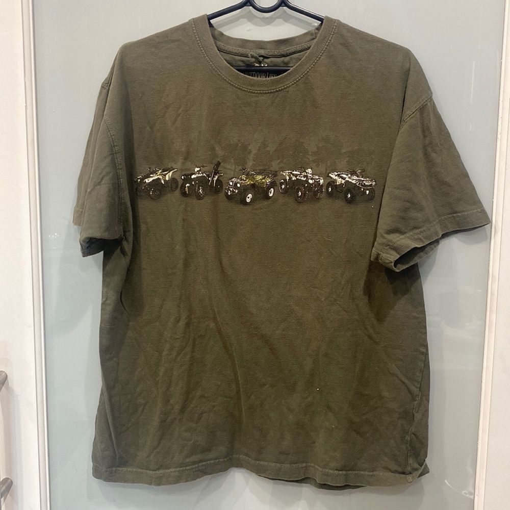 Men's Four Wheeler ATV Outdoor Life Hunter Army Green T Shirt Top Sz L